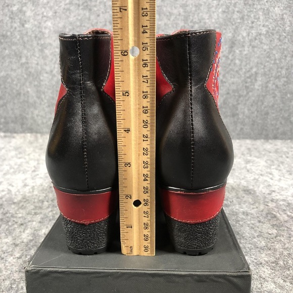 L'Artiste Spring Step Ankle Booties Women's 9 Red Leather Embroidered Boho - Picture 9 of 16